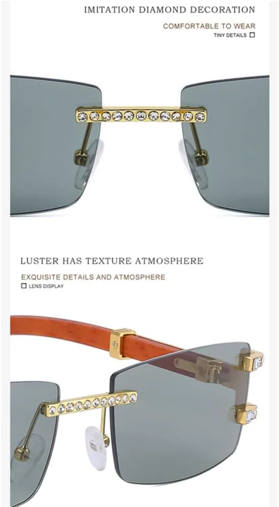 

Солнцезащитные очки без оправы для женщин, ретро-очки прямоугольной формы для мужчин, винтажные очки без оправы с защитой от УФ-излучения UV400 HDUBFY, Brown