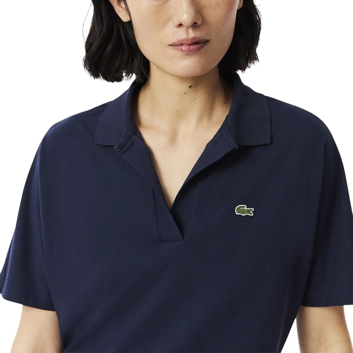 Поло Lacoste Relaxed Fit Fluid Pique, однотонная, темно-синяя — фото 3