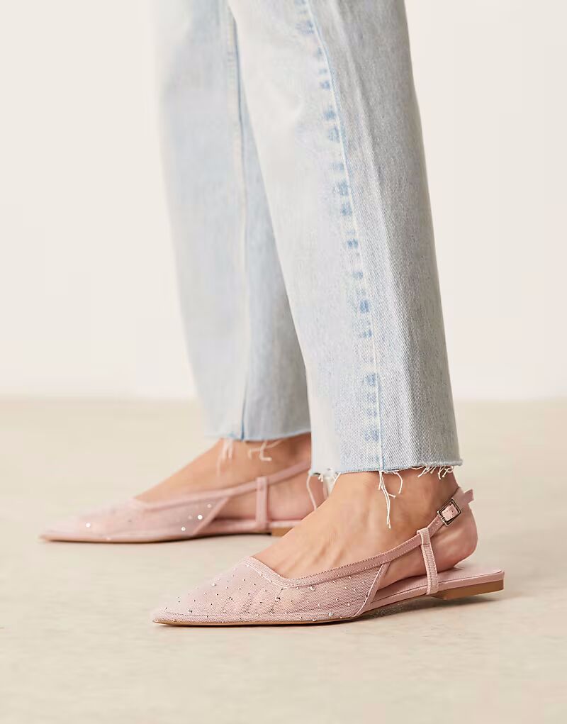 Балетки ASOS DESIGN Lorraine с открытой пяткой из розовой сетки со стразами