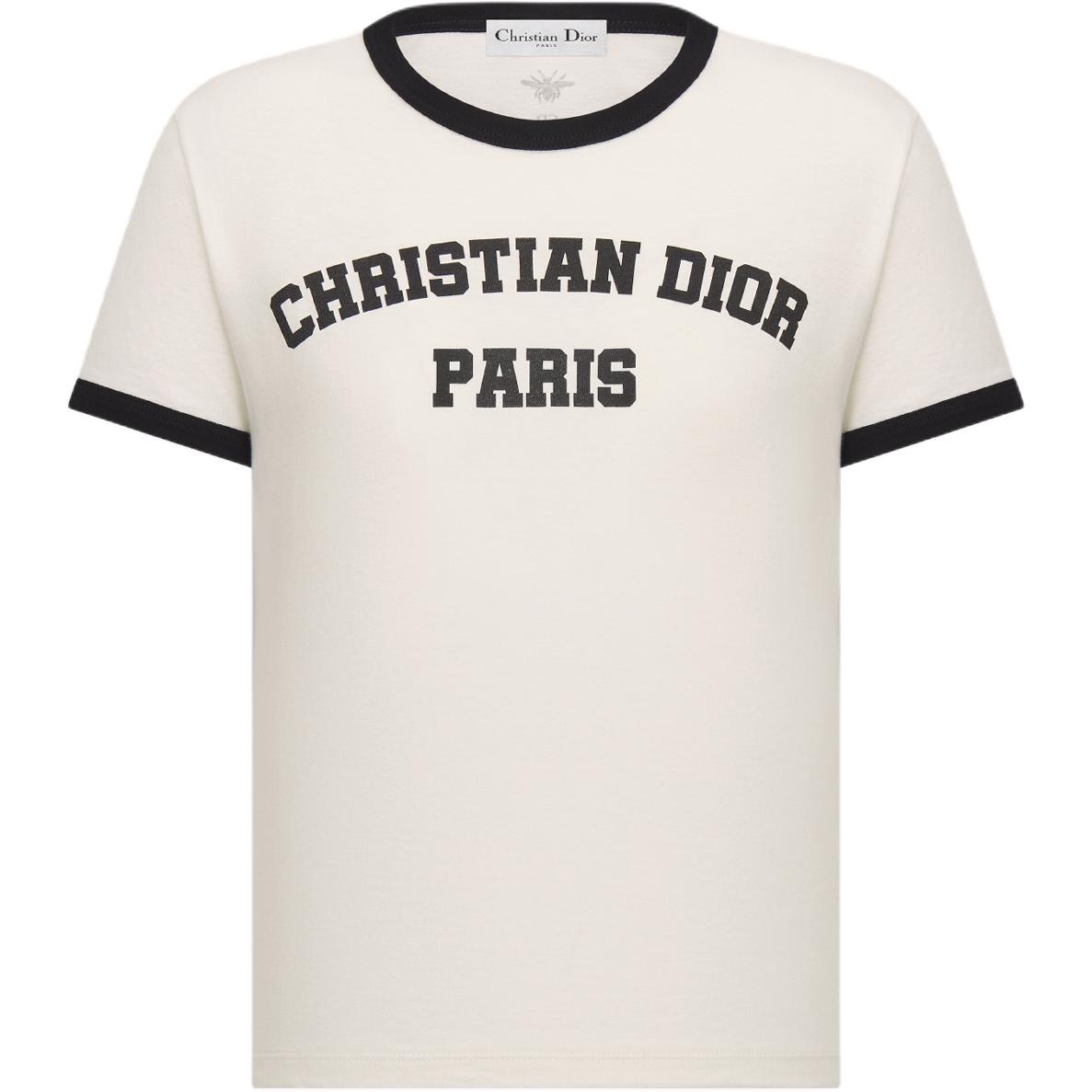 DIOR Футболка с коротким рукавом и круглым вырезом Cruise Early Spring Collection с принтом логотипа, женская, белая — фото 3