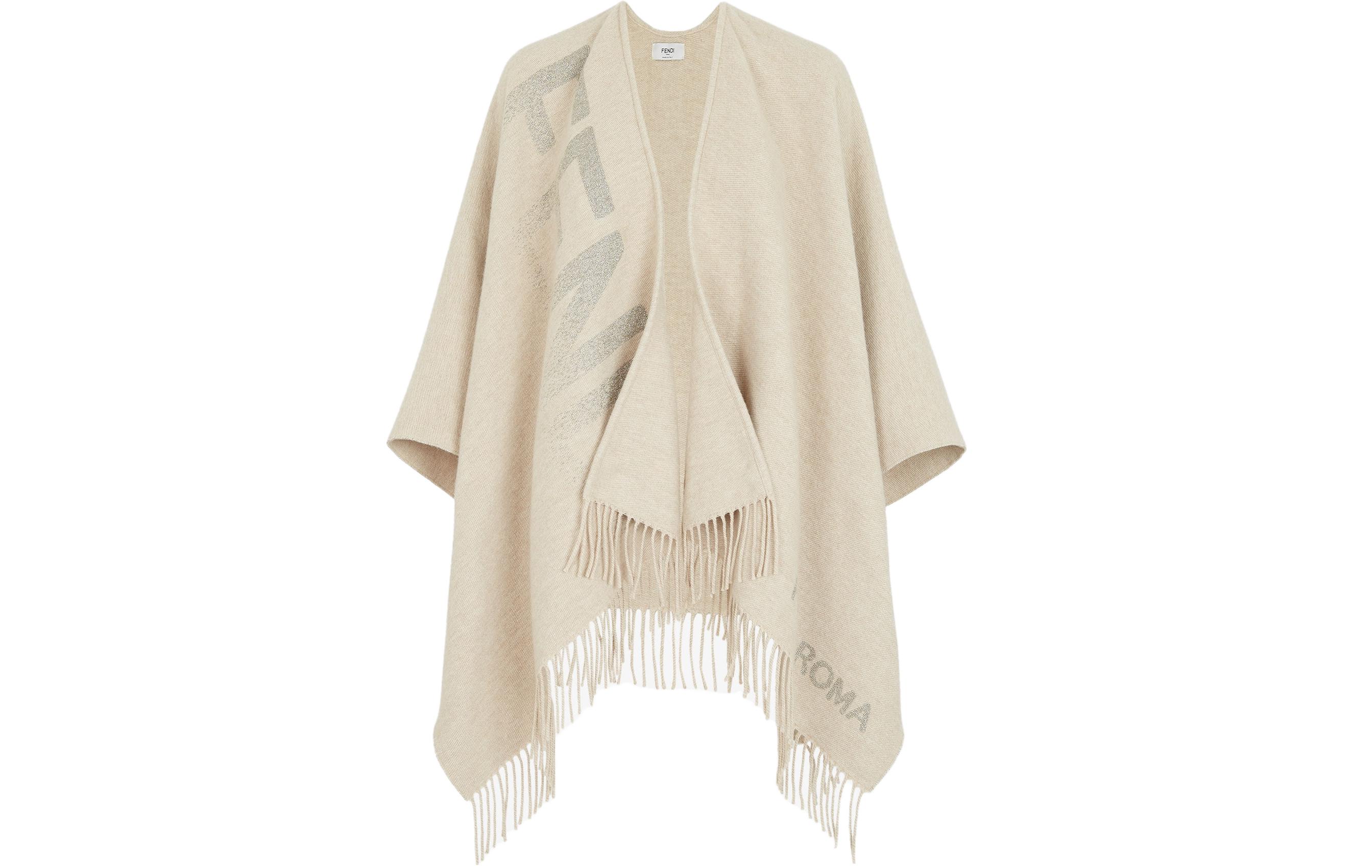 

Пончо с бахромой и детализацией FENDI, бежевый