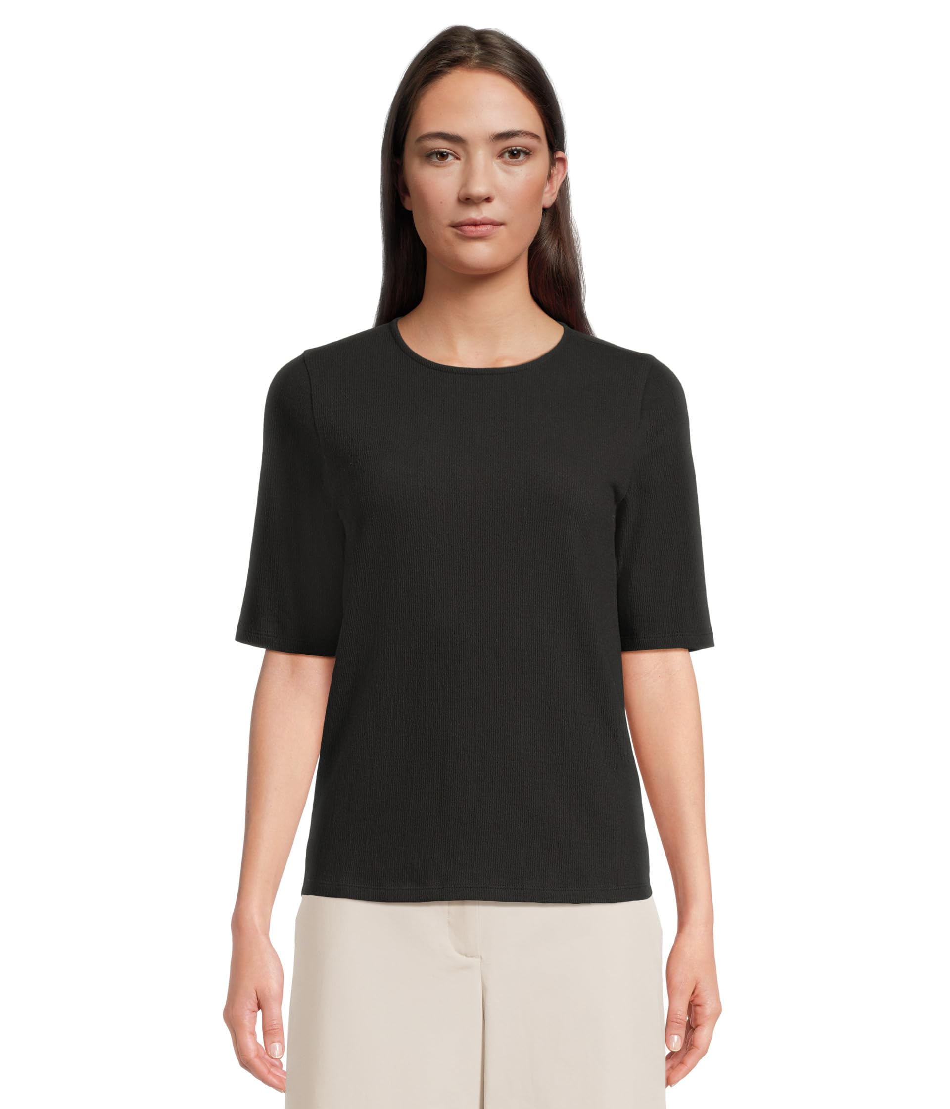 

Топ Eileen Fisher Crew Neck Elbow, черный