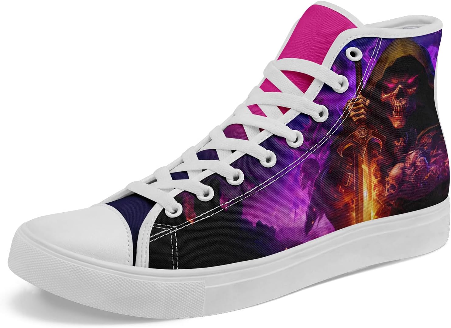 

Высокие кеды на шнуровке AWSOLE Gothic с черепом для мужчин и женщин с принтами бабочек, пламени и цветов, яркие плоские повседневные кроссовки для прогулок, белый/оранжевый/фиолетовый/розовый/серый