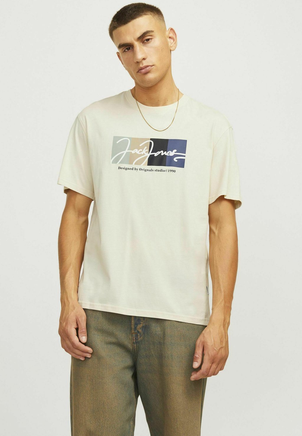 

Футболка с принтом RUNDHALS Jack & Jones, бежевый