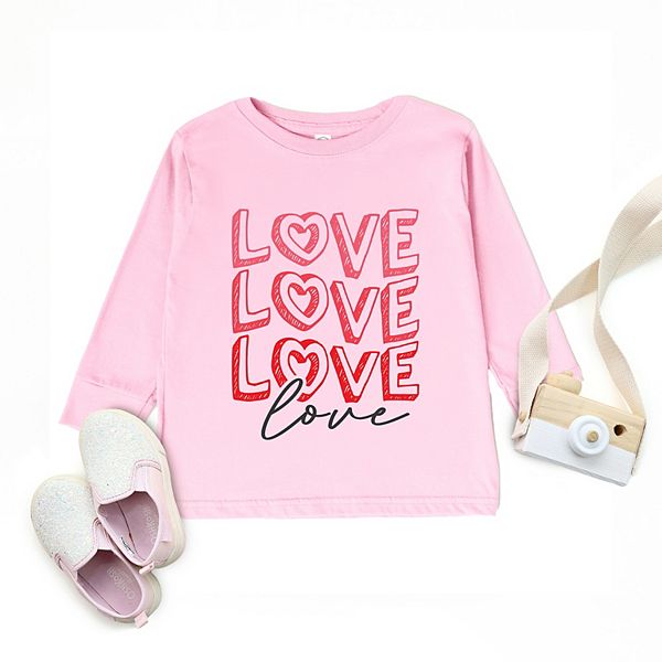 Футболка Love stacked sketched с длинным рукавом для малышей The Juniper Shop, Pink — фото 2