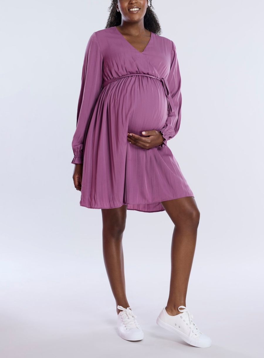 

Платье-мини с длинными рукавами и тканым запахом для беременных - Материнство Motherhood Maternity, Grape nectar