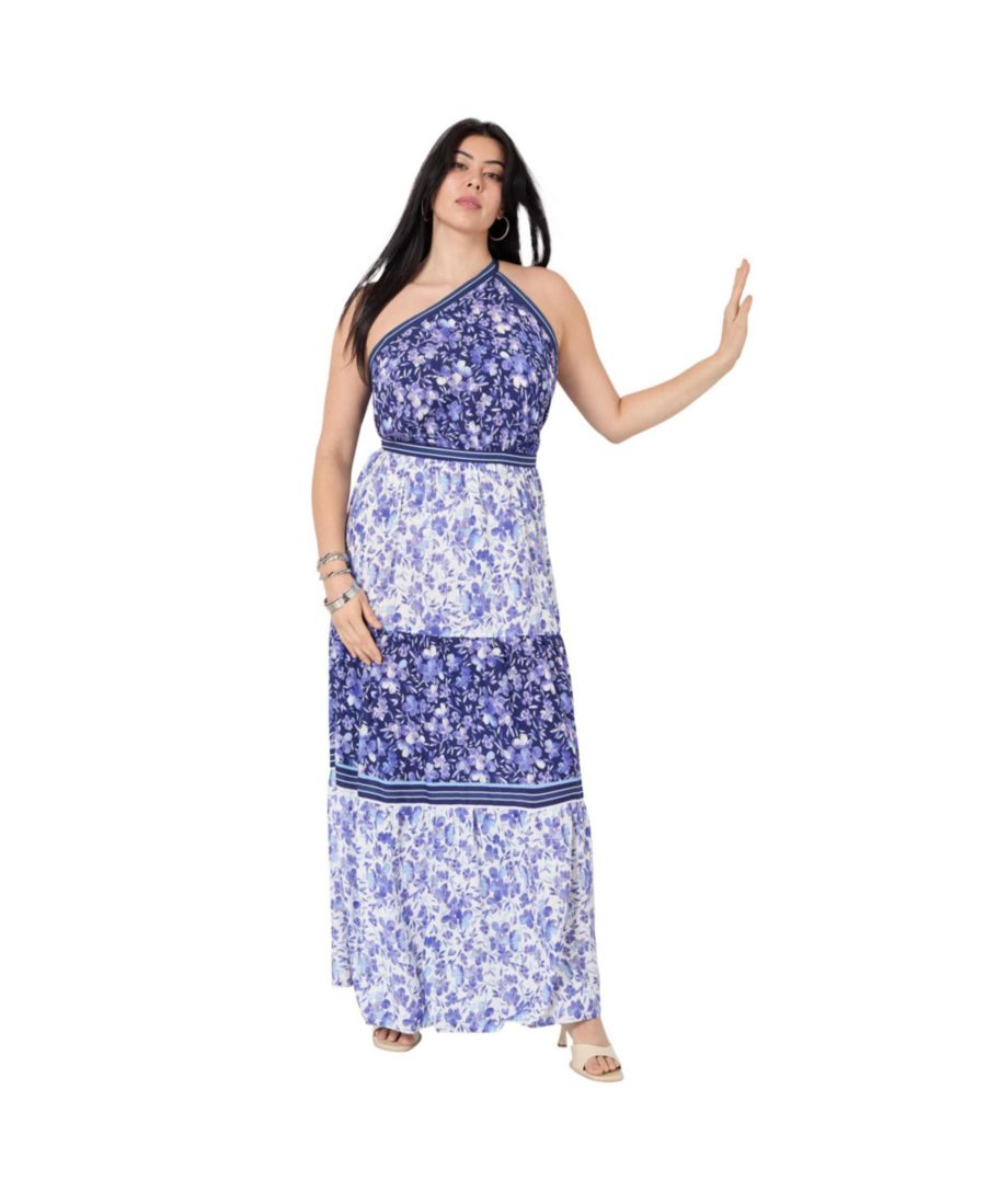 

Женское платье макси June + Vie на одно плечо с многоярусной юбкой June & Vie, Flower field blue