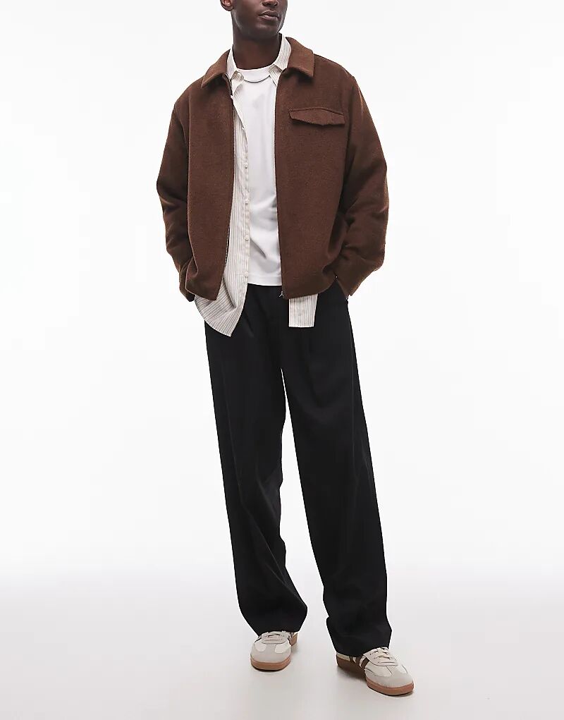

Элегантные широкие брюки со складками черного цвета Topman