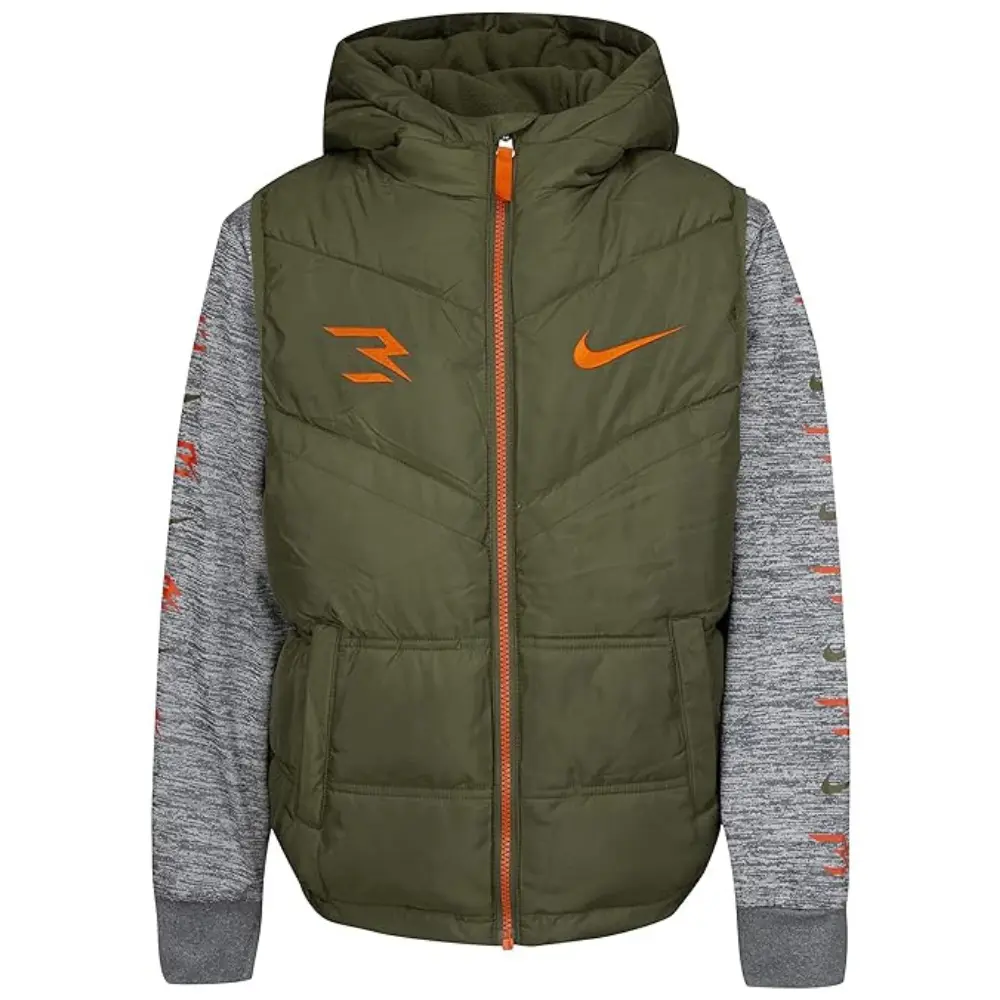 Детская куртка 3Brand x Nike Pregame, зеленая, с длинными рукавами, капюшоном и полной застежкой-молнией, RED107 — фото 4