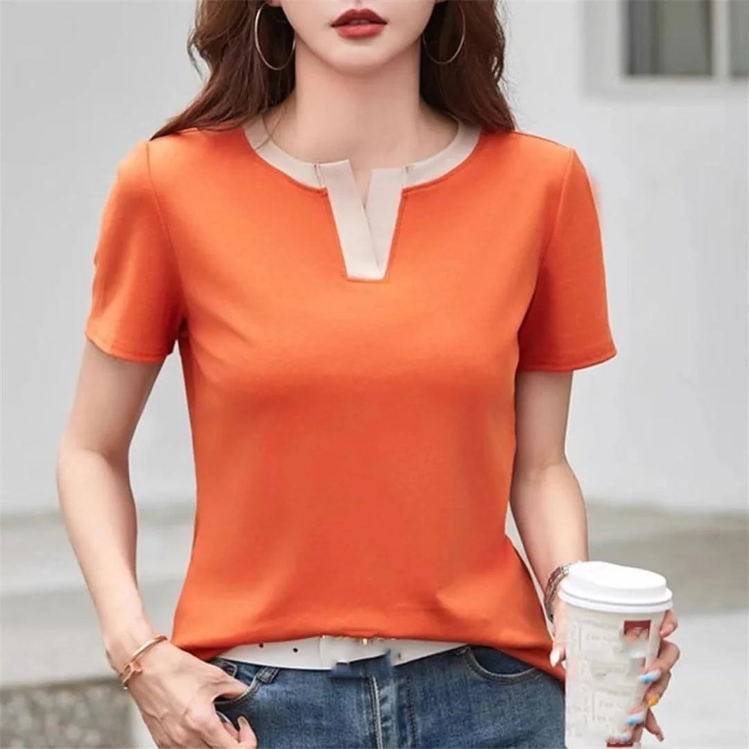 Женская футболка V-образным вырезом с коротким рукавом Slim Fit — фото 2