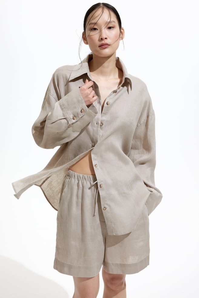 

Льняные шорты-бермуды H&M, бежевый