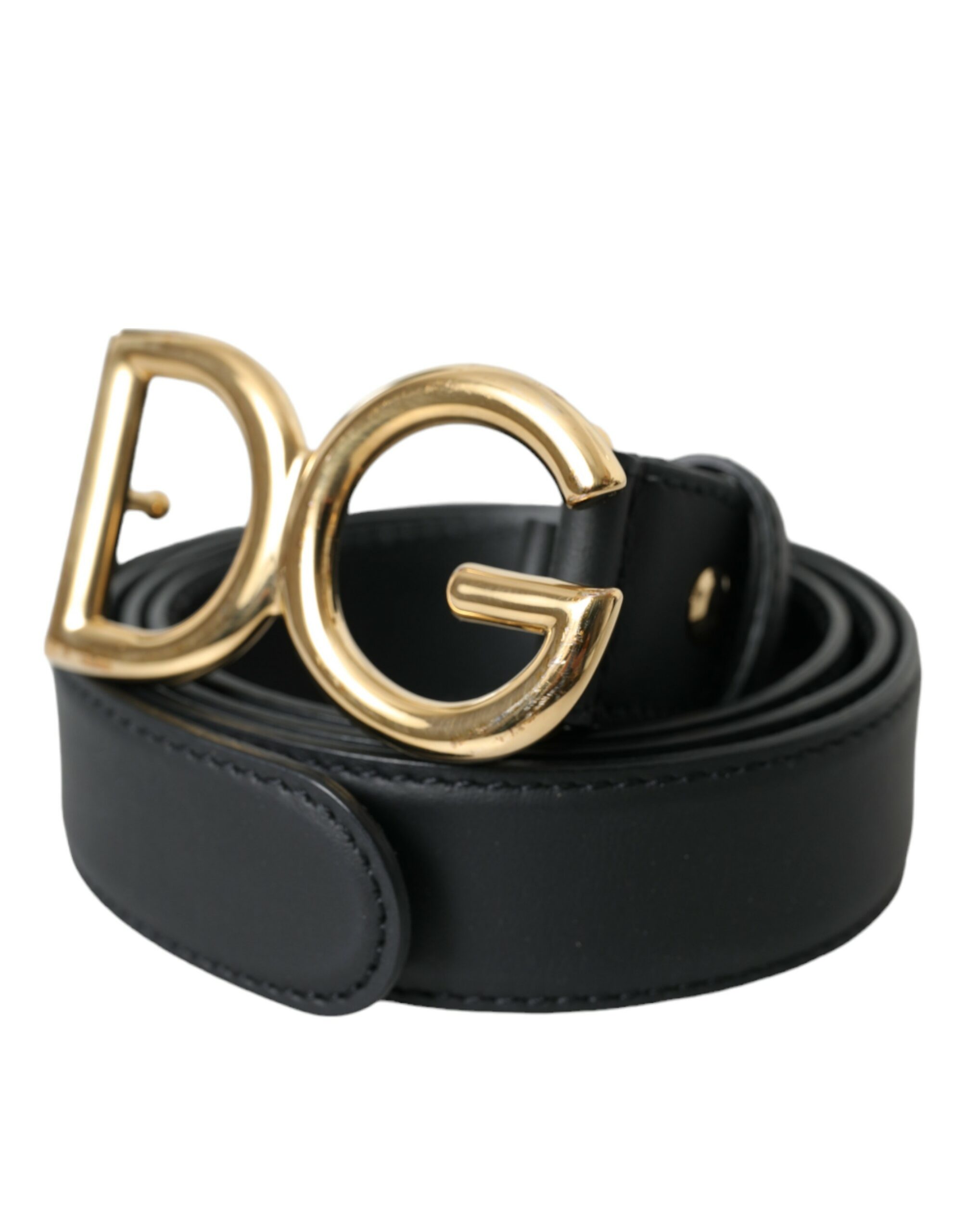 

Черный кожаный ремень с золотой пряжкой и логотипом DG Dolce & Gabbana