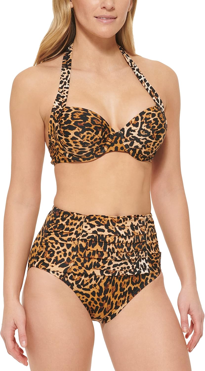 Женский классический бикини-комплект Calvin Klein с высокой талией и сборками, Jaguar — фото 2