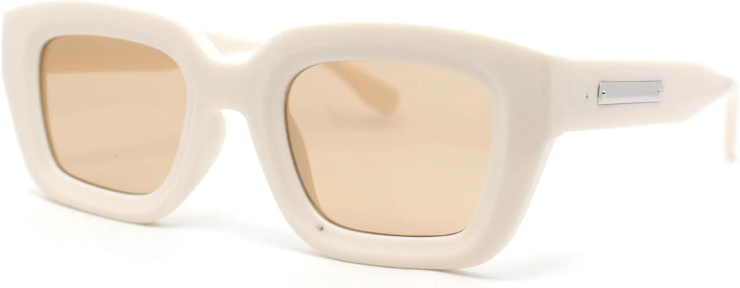 

Современные винтажные солнцезащитные очки в хипстерской оправе из пластика, прямоугольной формы, со скошенными краями и роговым рисунком SA106, Ivory - Light Brown