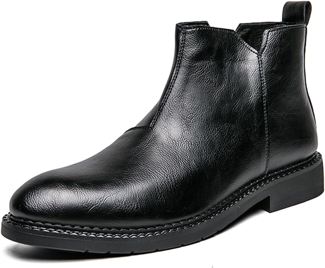 

Мужские кожаные ботинки-челси KCTRFSJ с боковой молнией, круглым носком, противоскользящей подошвой, повседневные и деловые ботинки-чакка до щиколотки, черный