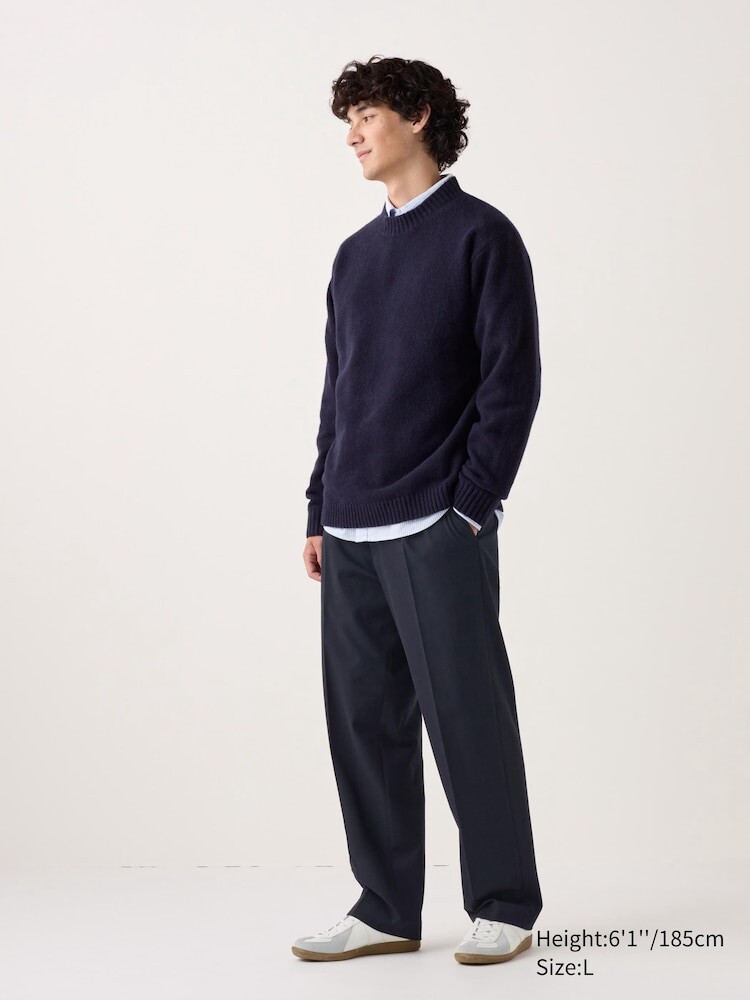 

Широкие брюки в складку матовые Uniqlo, цвет 69 синий