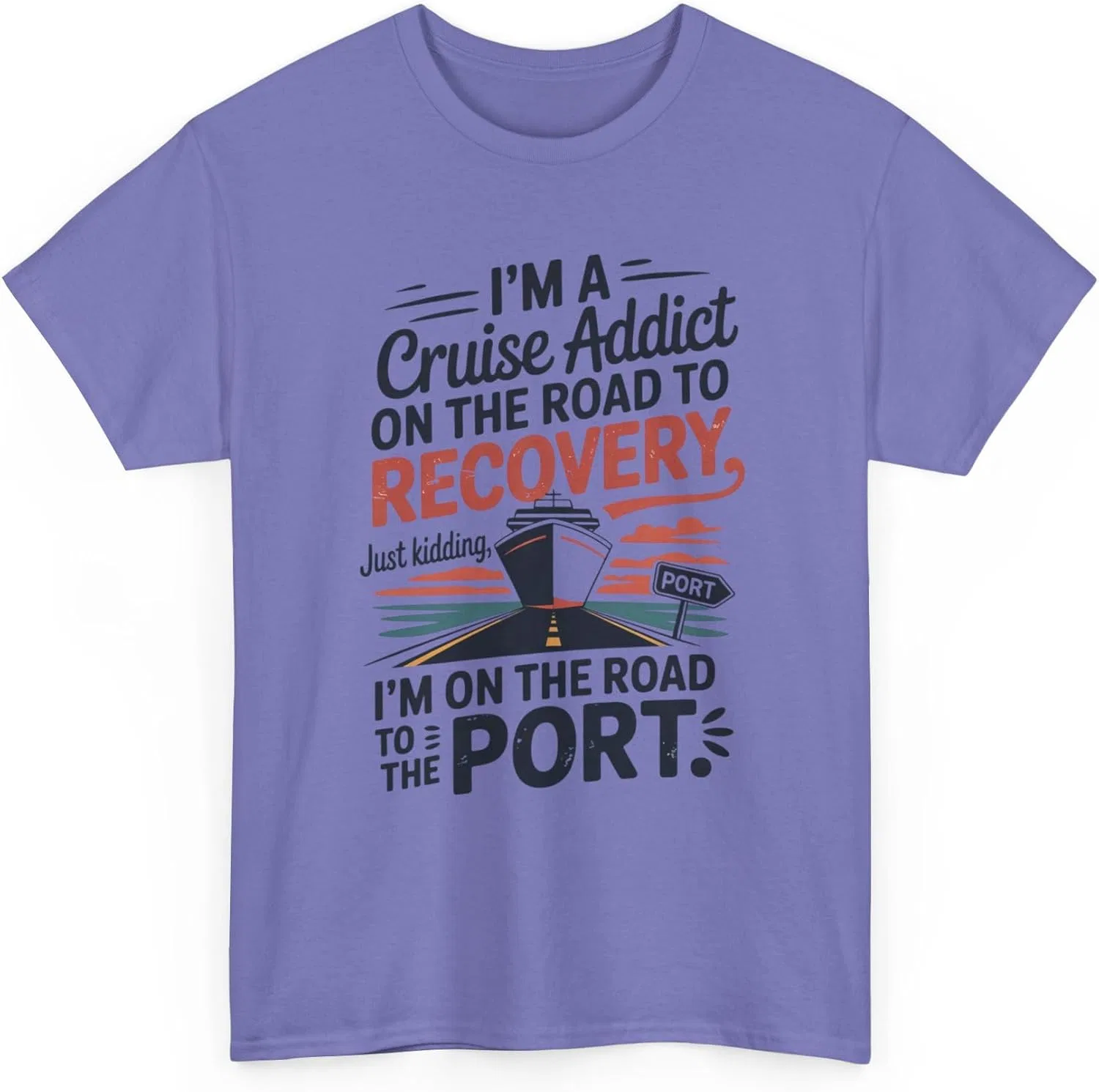Футболка Cruise Addidct Unisex из плотного хлопка, путешествия, отпуск, подарок для любителя лодок, морская одежда, юмор про выздоровление GENERIC, фиолетовый — фото 3