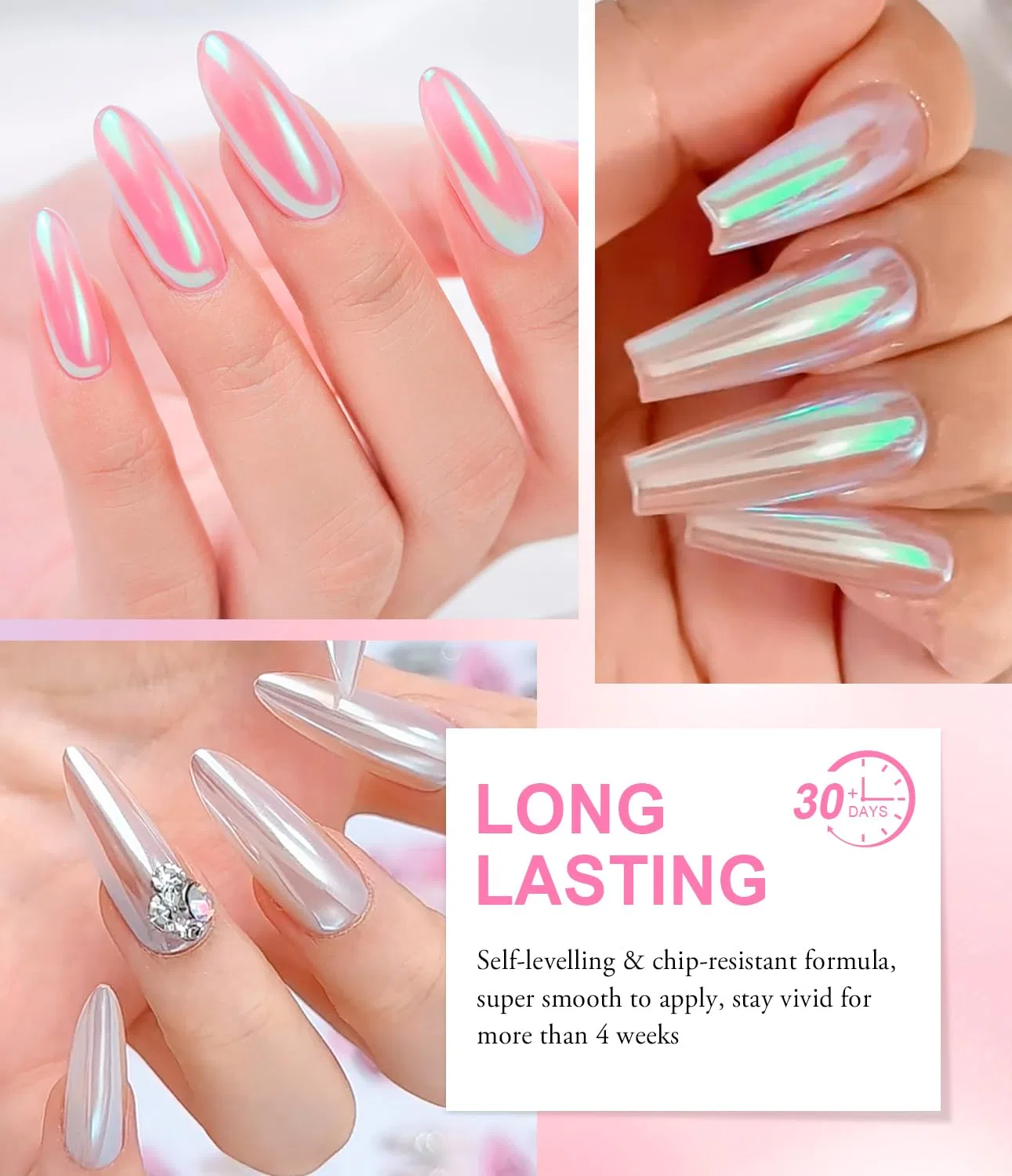 Набор пудры для ногтей «White Pearl Chrome Neon Shimmer Green Aurora Mirror Nail Pigment Powder Glazed Doughnut Holo Glitter Powder» от BISHENGYF Bishengyf, Pearl & Aurora D — фото 4