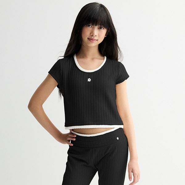 

Детская ребристая футболка для отдыха 7-16 Limited Too, Black