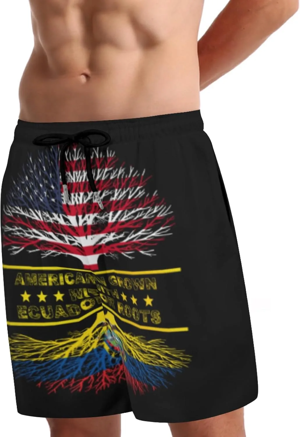 Мужские плавки American Grown and Ecuador Roots с сетчатой ​​подкладкой, завязками, быстросохнущие, с карманами Generic, черный — фото 3