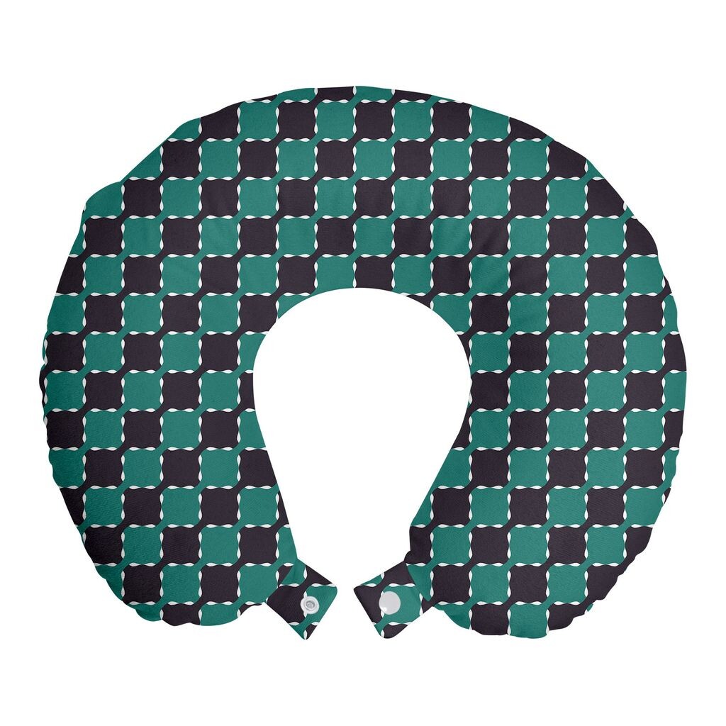 

ABAKUHAUS Подушка для путешествий Geometric, поддержка шеи, спинка из сетки с квадратами, дорожная вещь из пенопласта для самолета и автомобиля, 30x30 см, бирюзово-сине-серый