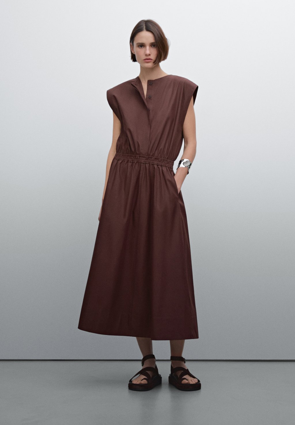 

Повседневное платье WITH ELASTICATED WAISTBAND Massimo Dutti, винно-красный
