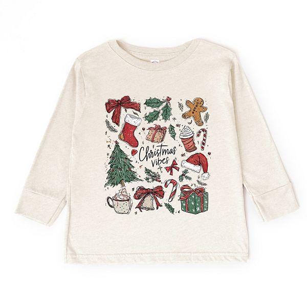 

Футболка с длинным рукавом для малышей Christmas vibes sketched The Juniper Shop, Natural