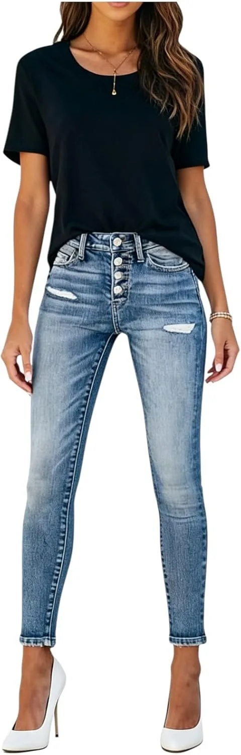 

Женские джинсы High Rise Skinny с застежкой на пуговицах и потертостями WGXWGX