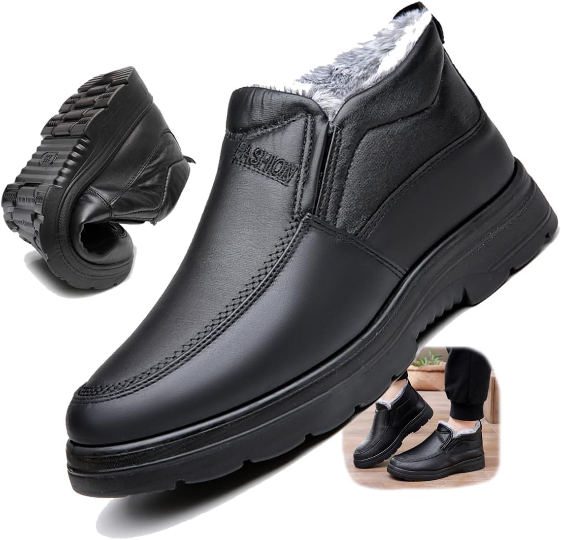 

Мужские зимние низкие сапоги на меху с подкладкой, противоскользящие, водонепроницаемые, для улицы, легкие, повседневные кроссовки-лоферы для ходьбы Generic, черный