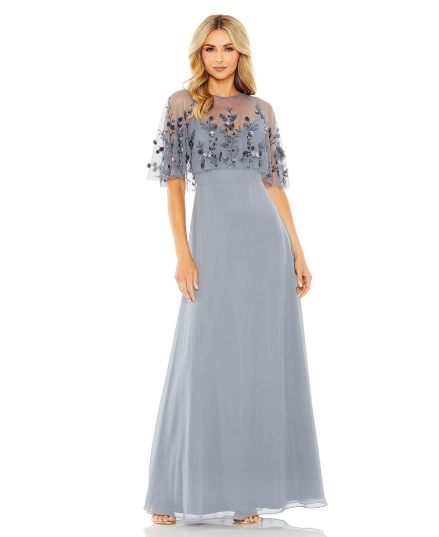 

Женское платье без рукавов с украшенной накидкой Mac Duggal, Slate blue