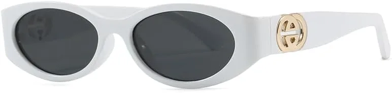 

Модные овальные солнцезащитные очки «кошачий глаз» для женщин — оправа с логотипом Double-G, тонированные линзы с защитой от УФ-излучения ENSARJOE, White/Grey