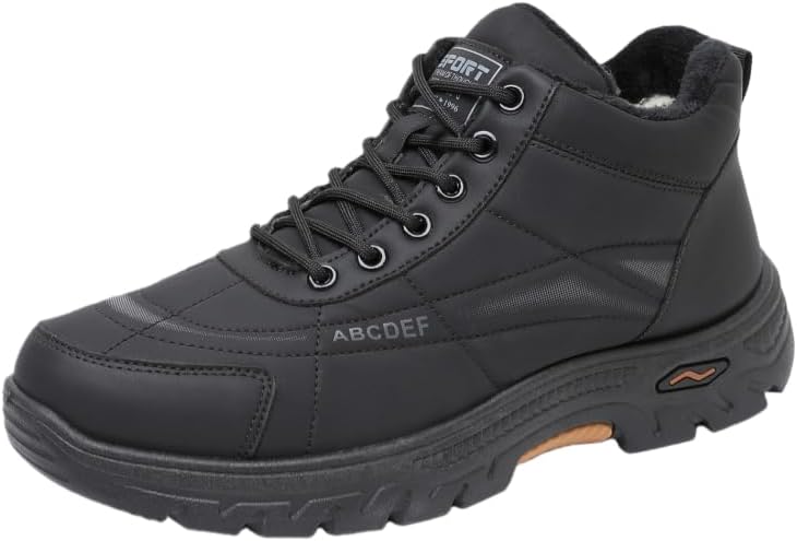 

Зимние мужские ботинки: теплые ботильоны с меховой подкладкой, удобные, на шнуровке, водонепроницаемые, короткие обувь Hhhchpm, черный