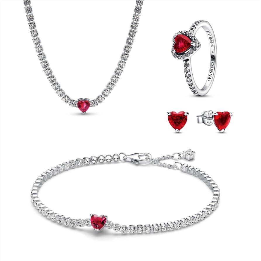 

Подарочный набор Pandora Red Sparkling Heart Tennis Jewelry Set, стерлинговое серебро