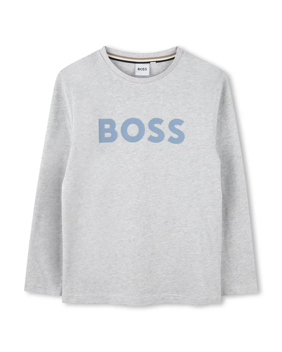 

Футболка для мальчика из 100% хлопка с логотипом спереди BOSS Kidswear, светло-серый