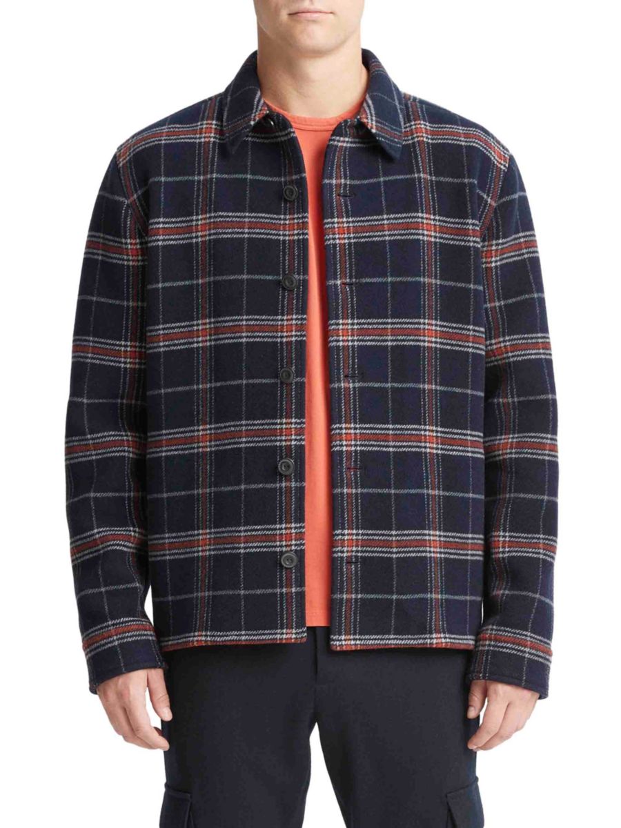 

Куртка-рубашка из шерстяной смеси в клетку Vince, цвет Coastal