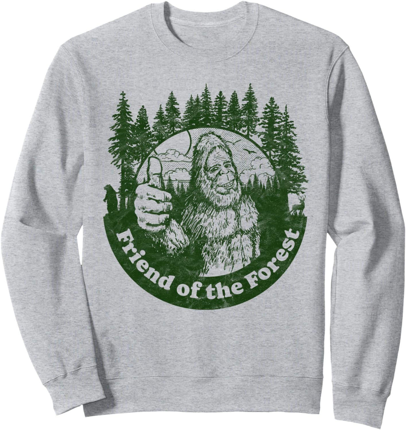 

Забавная толстовка в стиле 80-х с изображением Бигфута, природы и дерева с поднятым большим пальцем Giant Step Design Co., серый