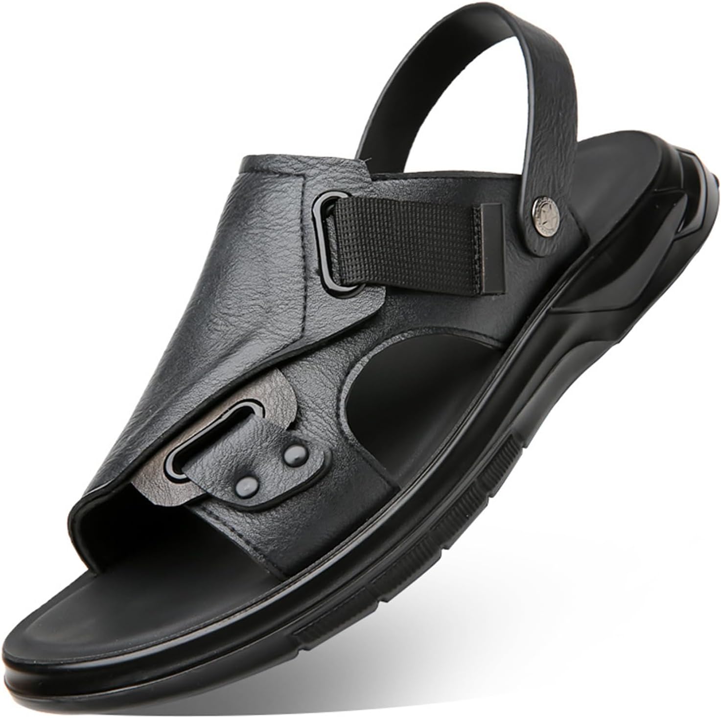 

Мужские плоские сандалии NVBUKE из искусственной кожи с регулируемыми ремешками на щиколотке, двустороннего использования, удобные, дышащие, с открытым носком, на подскальзывающейся подошве, мягкие повседневные шлепанцы, черный