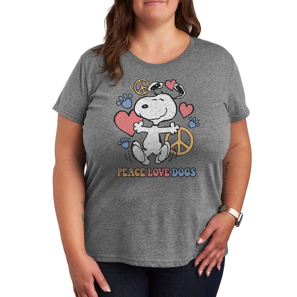 

Футболка с рисунком Plus Peanuts Snoopy Peace Love Dogs Licensed Character, цвет Heather Gray