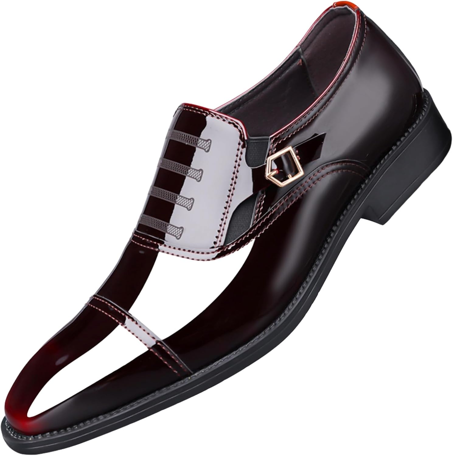 

Мужские классические лакированные туфли-оксфорды без шнурков с острым носком и металлической пряжкой для деловых встреч и свадеб, черные/винно-красные, удобные лоферы Kelibasi