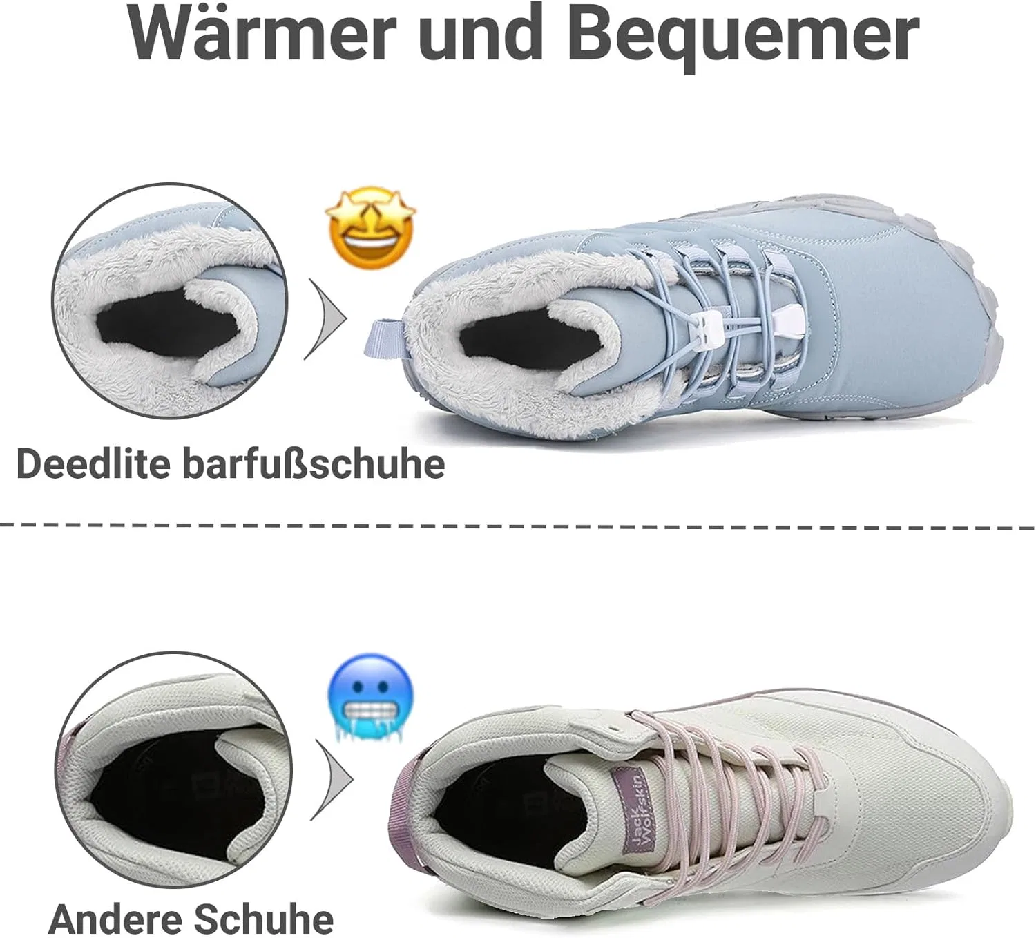 Женские зимние ботинки Deedlite Barefoot Shoes с очень теплой подкладкой, мужские водонепроницаемые зимние ботинки для активного отдыха, B 902 Grey — фото 4