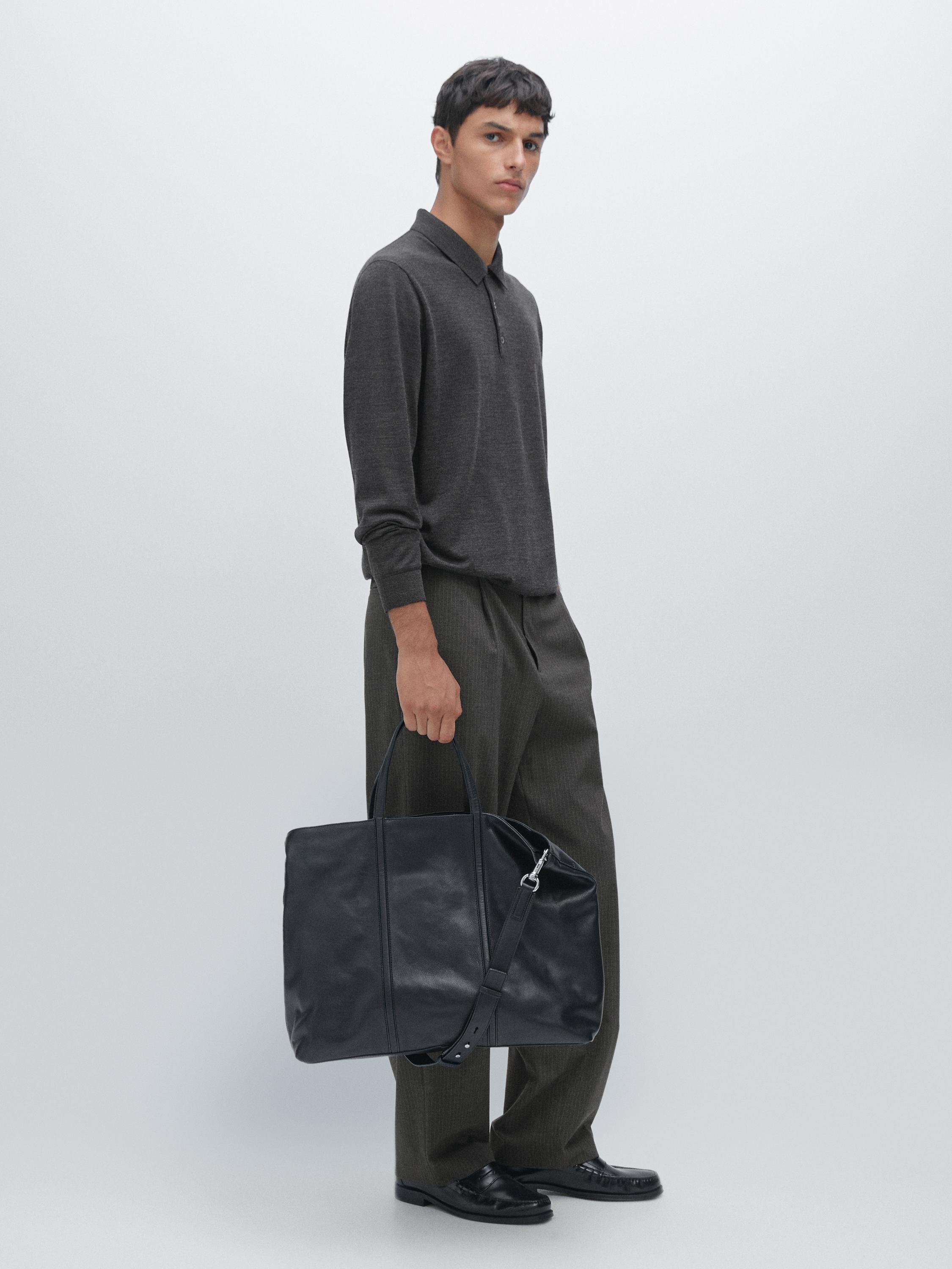 

Вязаный джемпер-поло из 100% мериносовой шерсти Massimo Dutti, Charcoal