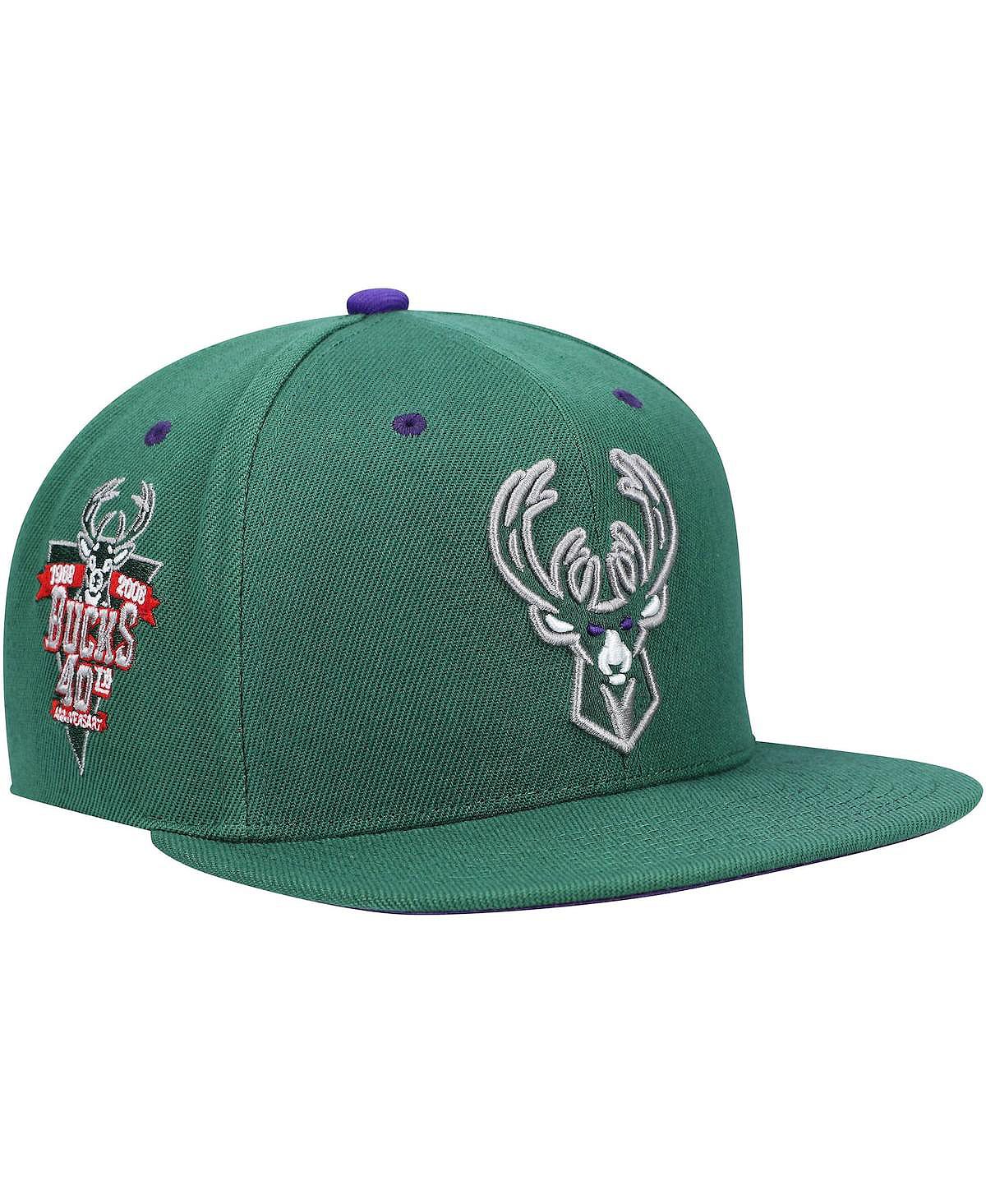 

Мужская цветная откидная кепка с откидной крышкой Hunter Green Milwaukee Bucks 40th Anniversary Mitchell & Ness