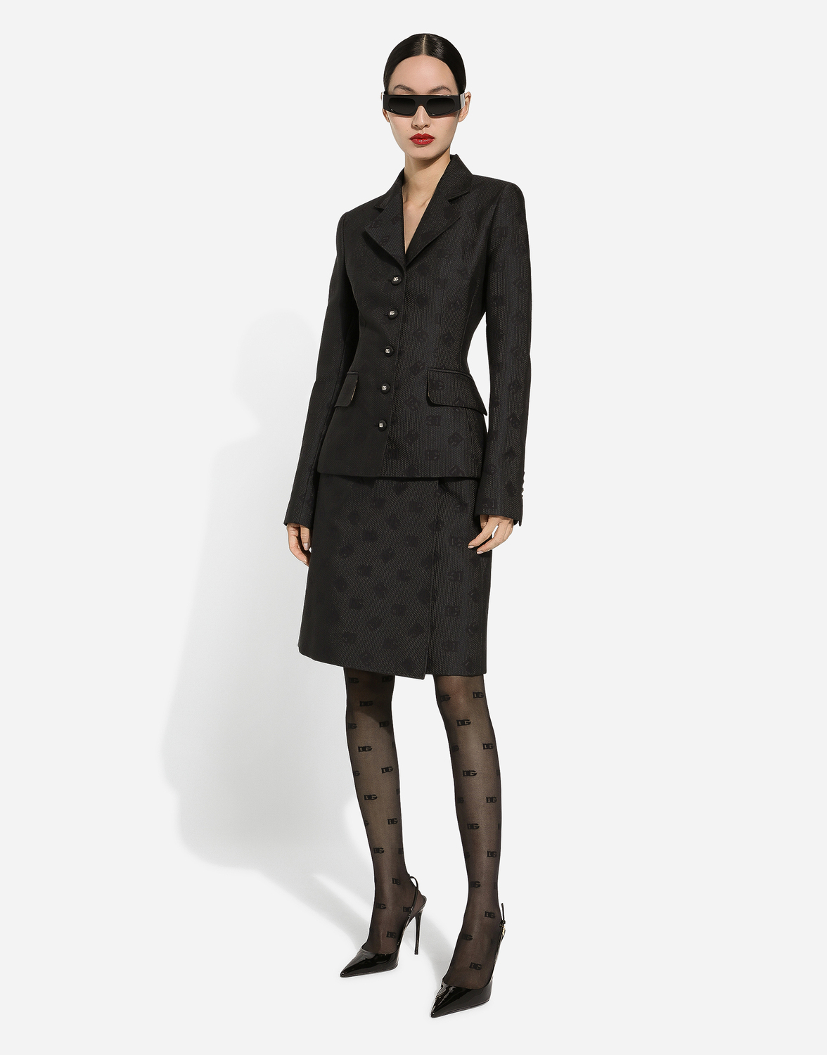 Стеганая юбка-миди из жаккарда с логотипом dg Dolce & Gabbana, черный — фото 2
