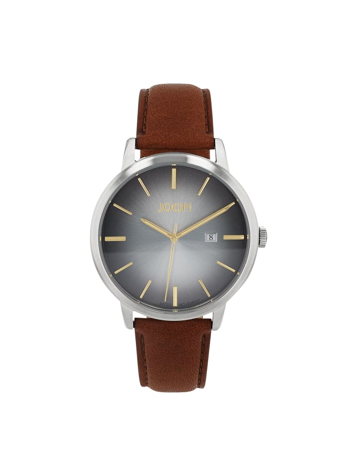 

JOOP! Кварцевые часы, кожаный ремешок, корпус из нержавеющей стали коричневого цвета