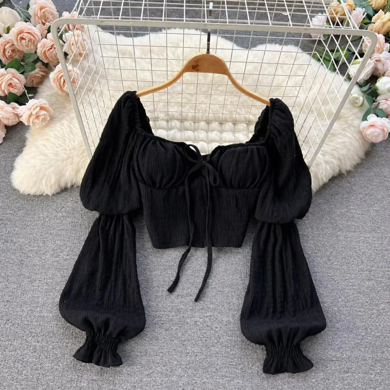 Блуза с квадратным вырезом Off-shoulder, светло-синий — фото 2
