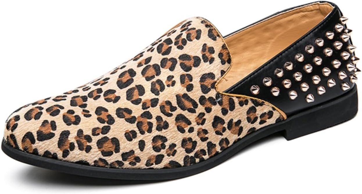 

Мужские лоферы с леопардовым принтом и заклепками, стильная повседневная обувь - идеально подходит для прогулок по городу, встреч с друзьями и ежедневной носки Kpdwfms, Leopard Print