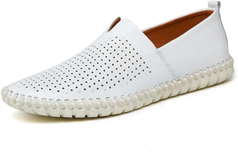 

Мужские слипоны-лоферы летние дышащие плоские лоферы удобные, с противоскользящей мягкой подошвой, для ходьбы и вождения DMGYCK, белый
