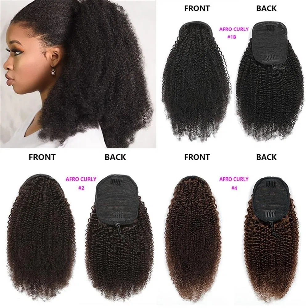 Накладной хвост «Afro Kinky Curly» на шнурке из натуральных волос ‎Qrstuvxzy, Black — фото 2