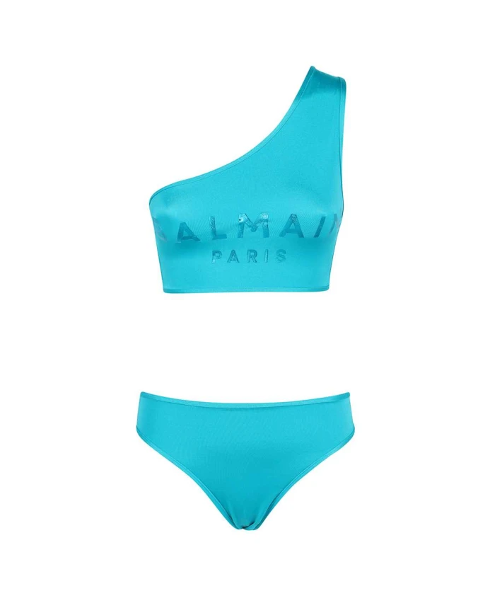 

Бикини-Топ на одно плечо с логотипом Balmain, синий