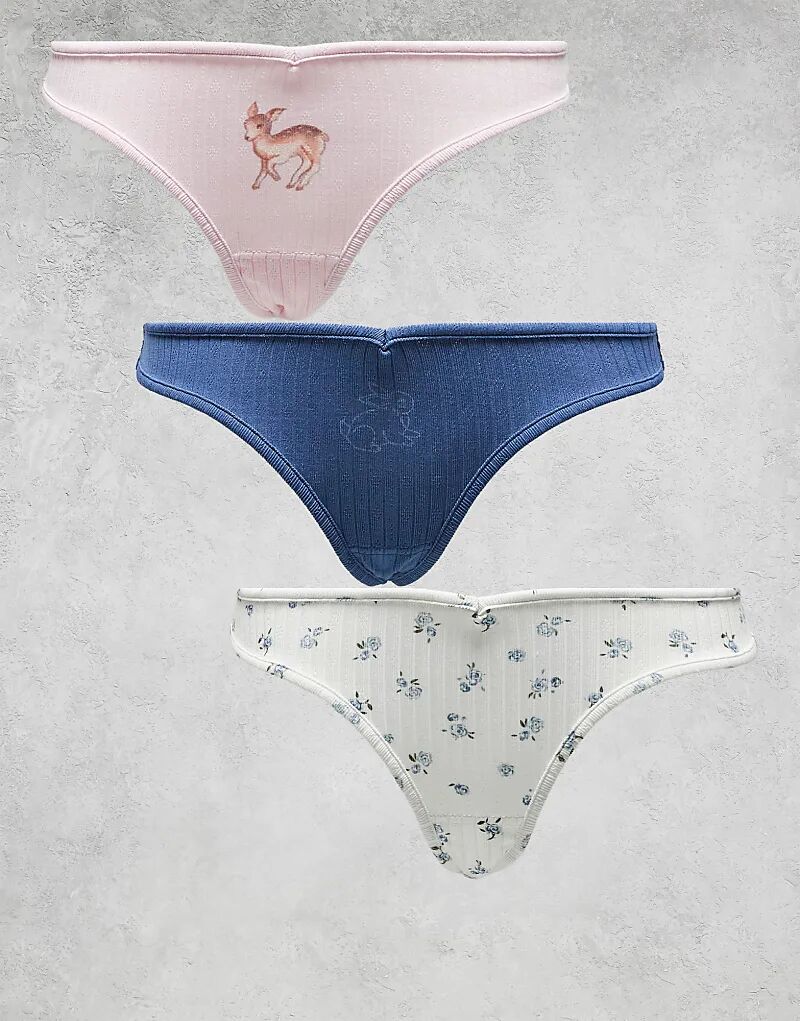 

Набор из 3 трусиков-брифов Daisy Street с цветочным принтом в виде кроликов